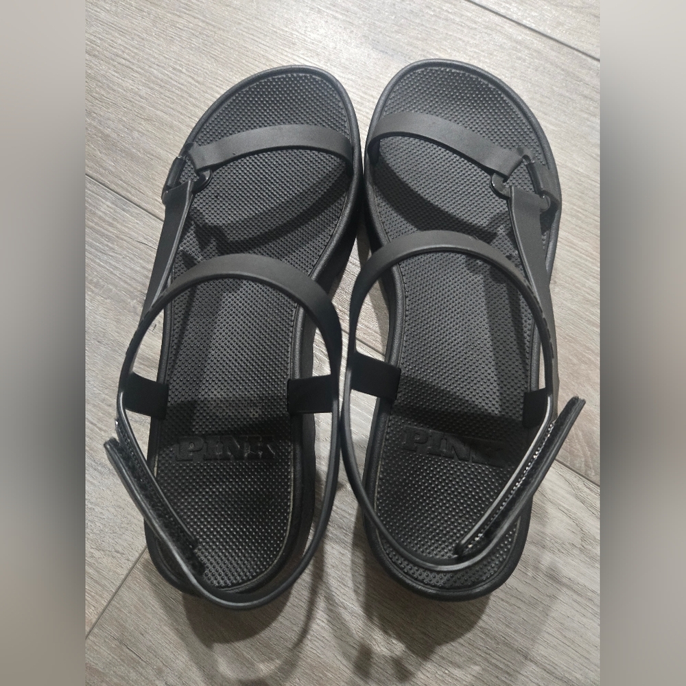 PINK Victoria's Secret Black Strappy Sandals